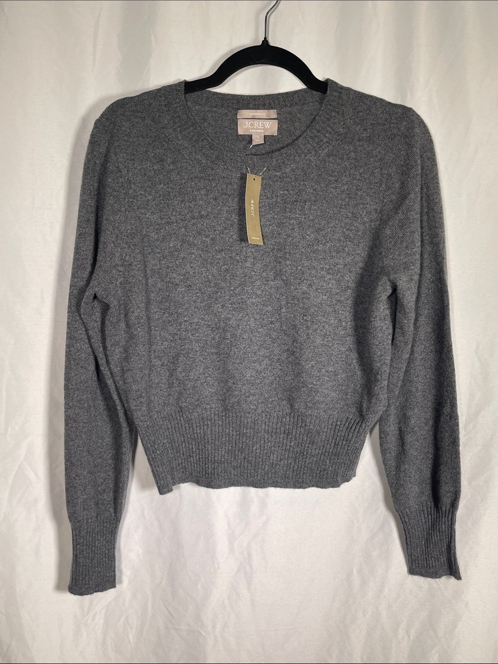 J. CREW WOMENS CASHMERE CROPPED FIT CHARCOAL GRAY SWEATER MEDIUM NEW BG654 - Picture 2 of 8